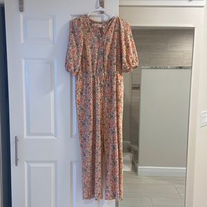 Cotton flowered elastic waist jumpsuit